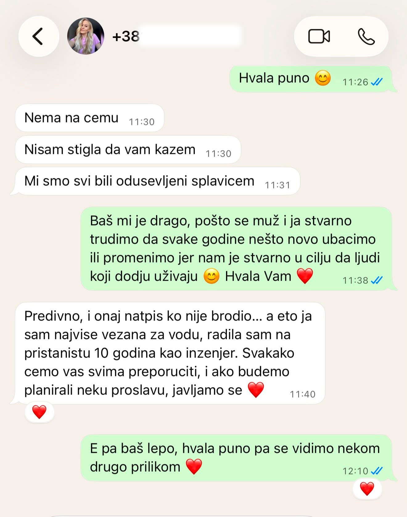 Poruka gošće koja će preporučiti Flotador i ponovo ga izabrati za buduću proslavu